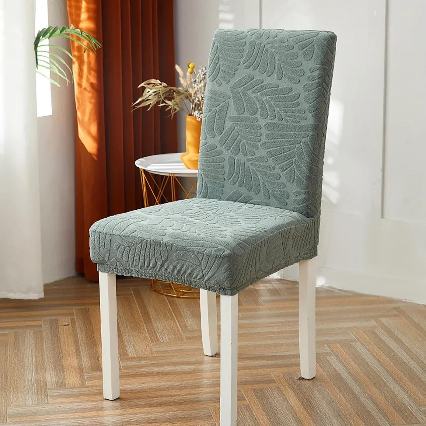Jacquard Leaf Chair Cover-Pastel Green