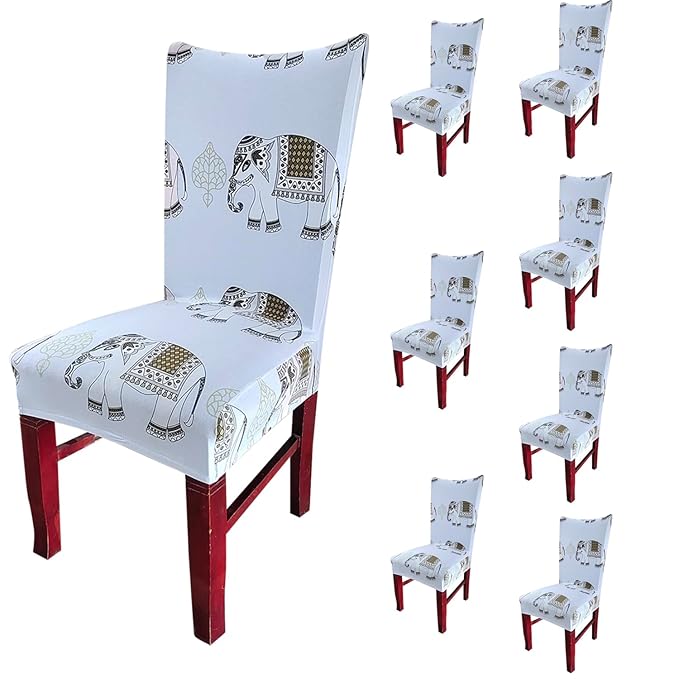 Elastic Chair Cover (Grey Elephant Printed)
