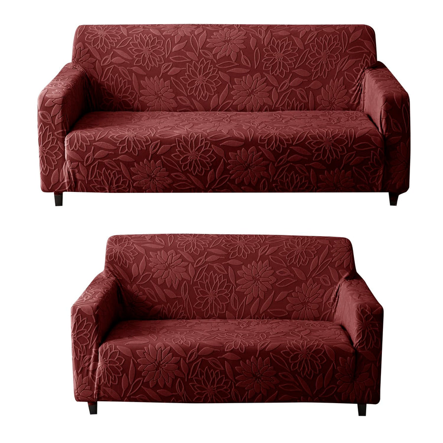 Universal Jacquard Waterproof Camellia Fabric Sofa Cover (Maroon)