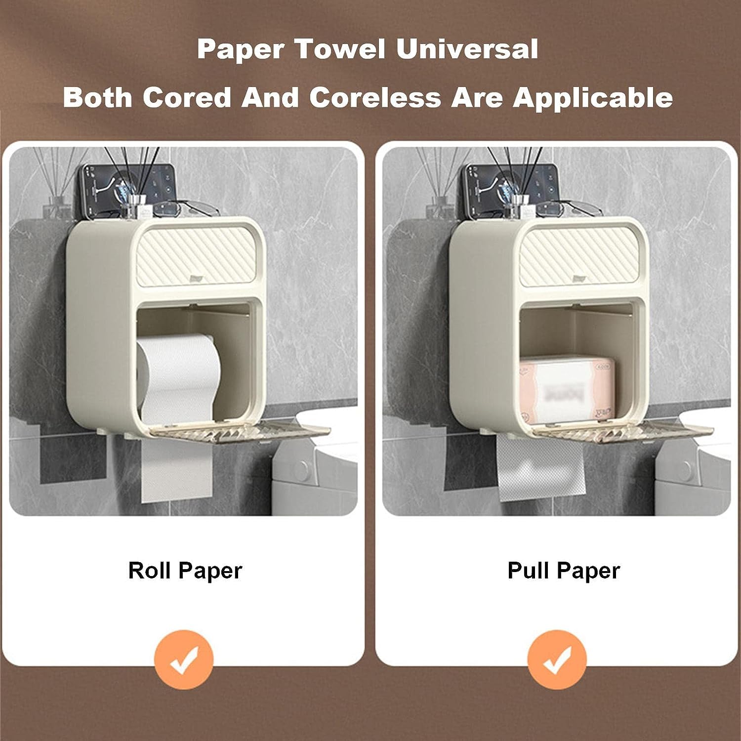 Punch-Free Paper Holder Wall-Mounted (Beige)