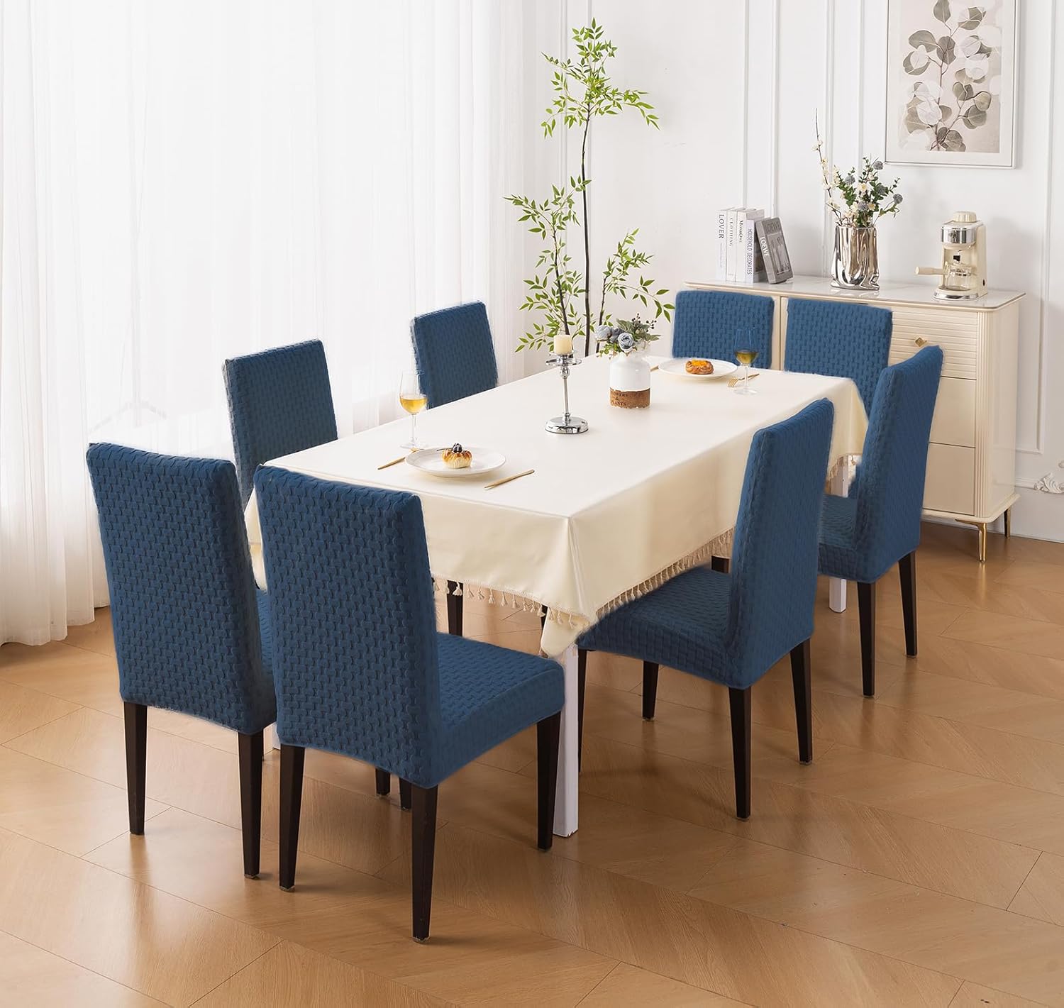 Stylish Jacquard Dining Chair Cover – 220 GSM (Navy Blue)