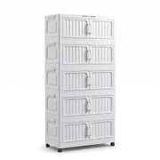 Folding Plastic Storage Cabinet with Wheels - White