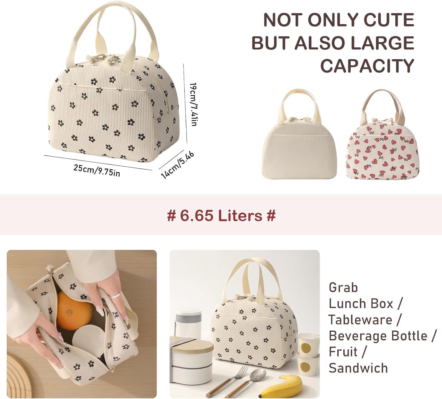 Corduroy Insulated Lunch Bag – Reusable Thermal Tote for Office, Picnic & Travel