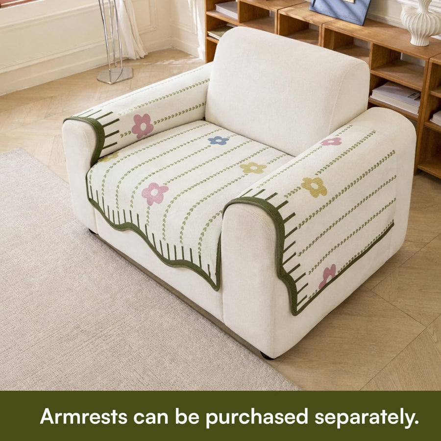 Loom Stripe Series Chenille Couch Cover Curved Edge Quilted Sofa Slipcover (Beige)