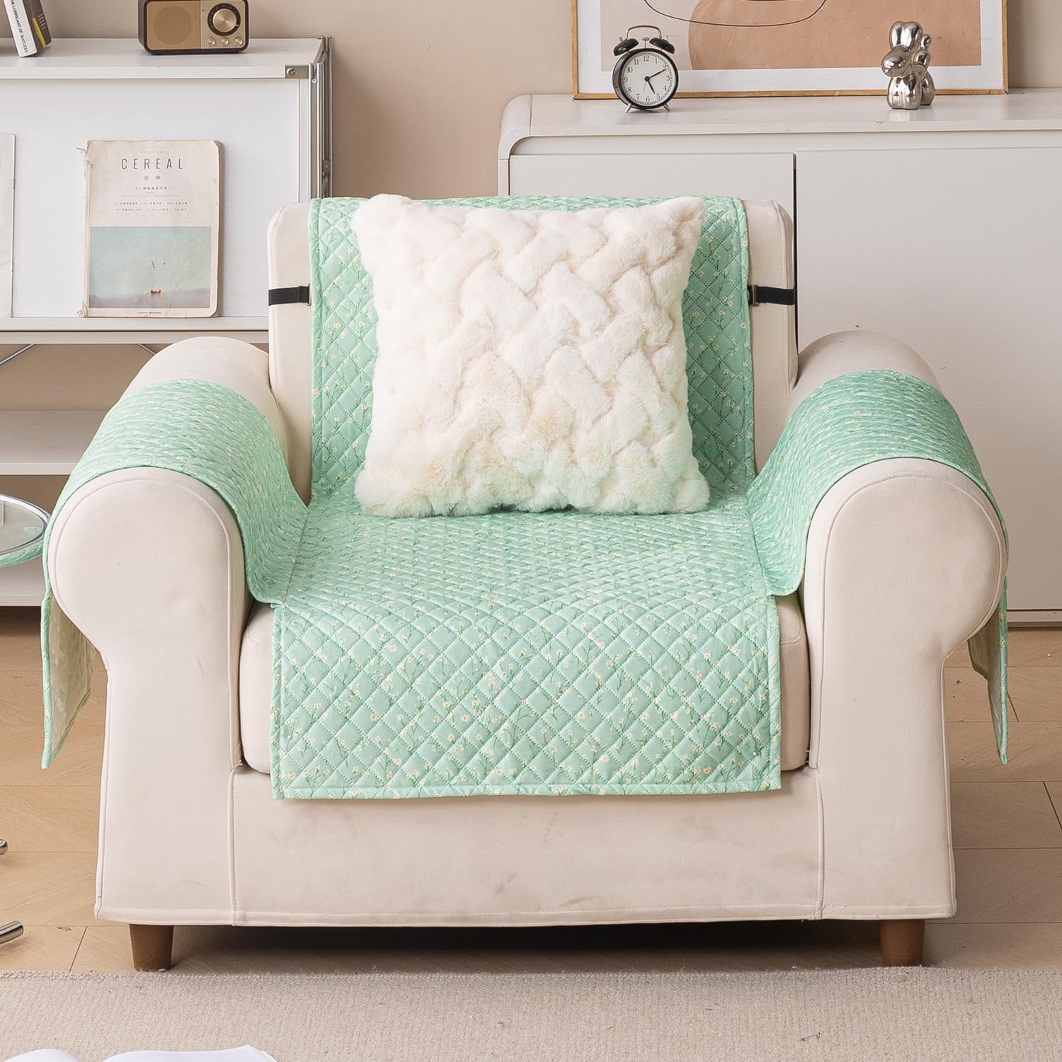 Quilted Printed Sofa Cover for Indian Sofa Set – Washable (Green Autumn)