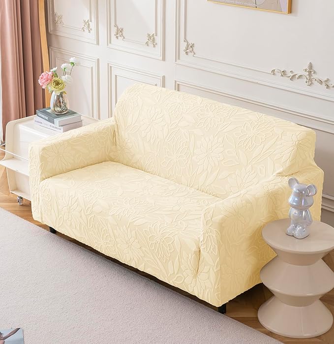 Universal Jacquard Waterproof Camellia Thickened Fabric Sofa Cover (Beige)