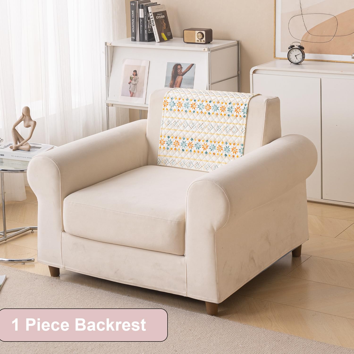 Printed Sofa Cover for Indian Sofa Set Quilted, Washable & Durable (Beige Garland)