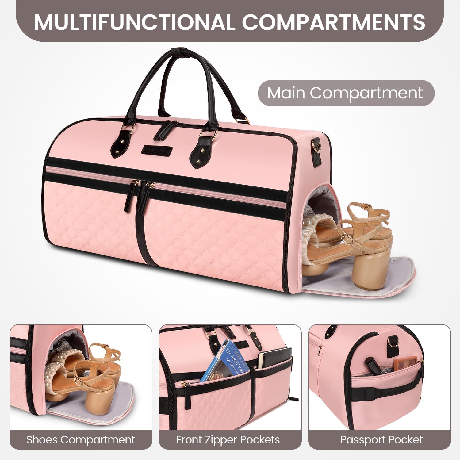 2-in-1 Convertible Garment Duffle Bag with Shoe Compartment & Shoulder