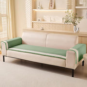 Chenille Fabric with Ball Tassels Sofa Cover Set – 3 Pcs Set (2pc Armrest Covers 50x70cm + 1pc Seat Cover) Green