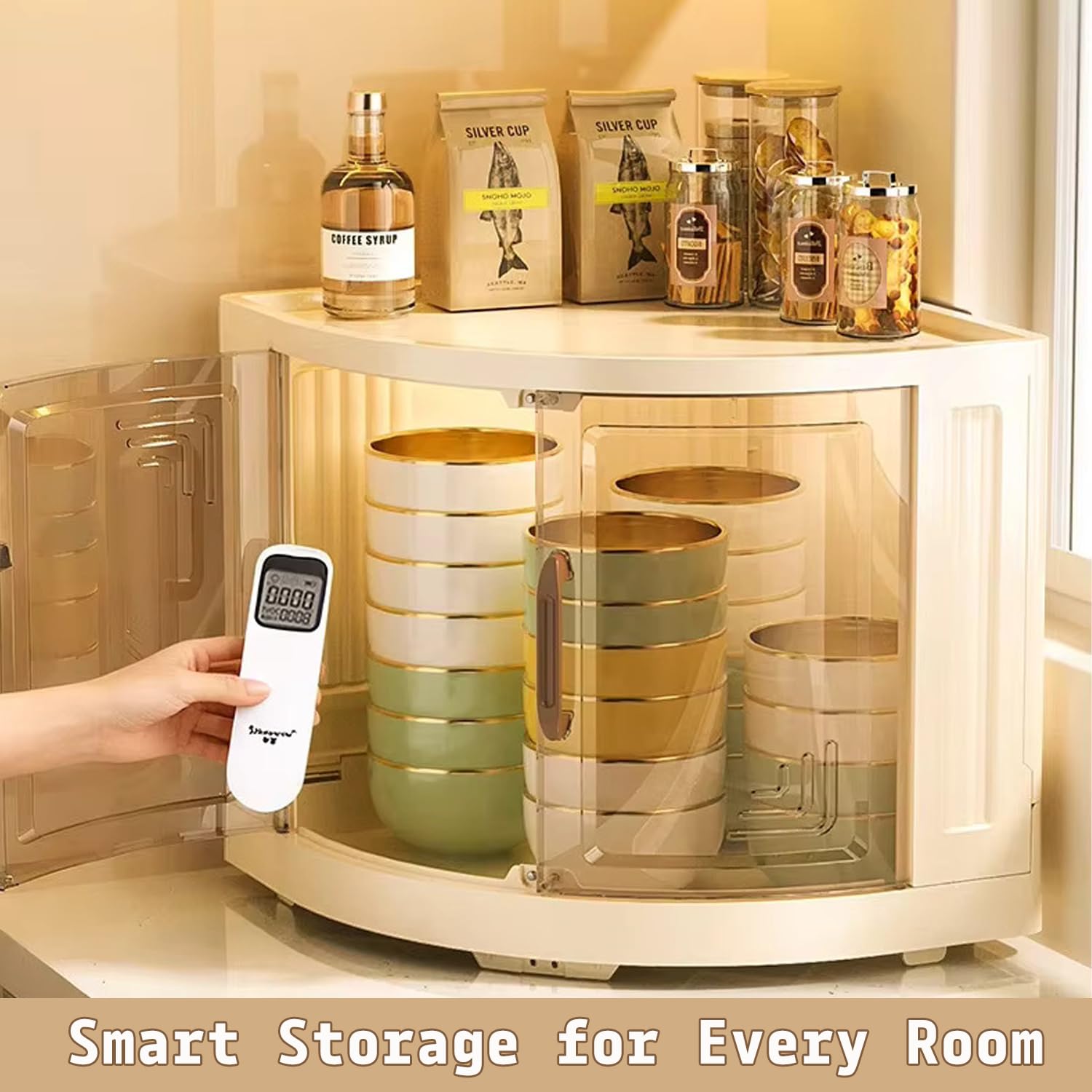 Foldable Triangular Storage Cabinet with Wheels (Cream)