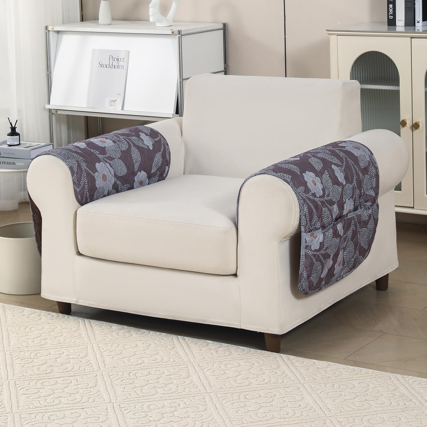 'Gulnaar Series' Printed Quilted Sofa Cover for 1/2/3/4 Seater – Anti-Slip (Walnut Noir)