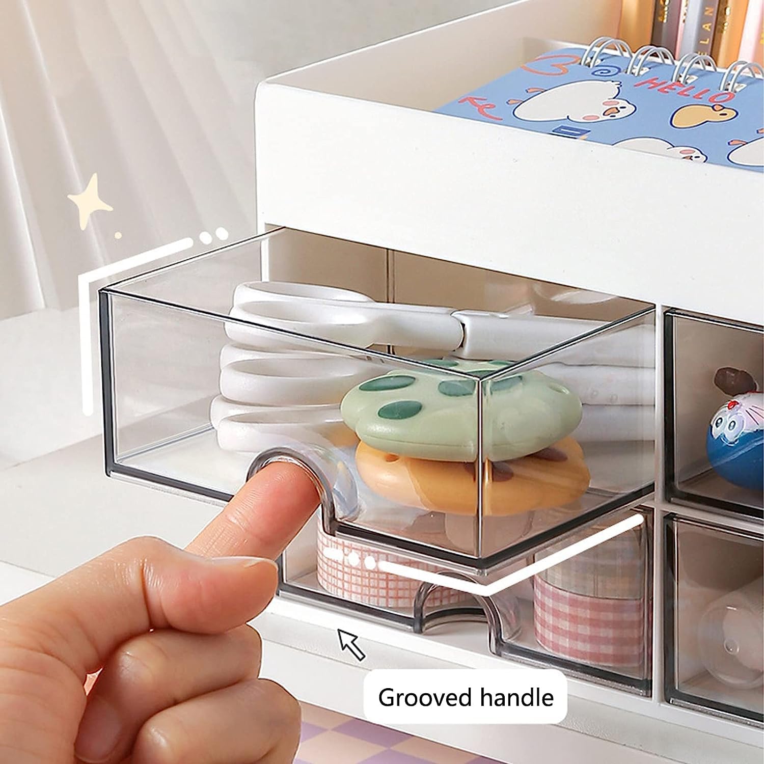 Desk Organiser with Drawer, Multifunctional 4 Plastic Compartments - Blue