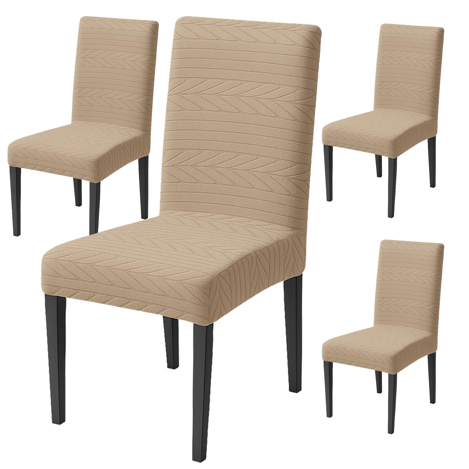 Flexible Stretch Dining Chair Cover 220 GSM Jacquard Fabric, Universal Fit (Khaki)