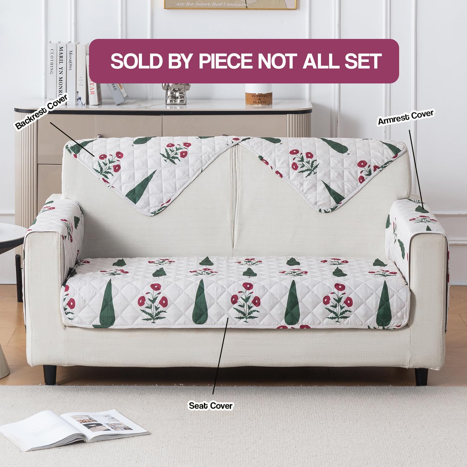 Printed Quilted Sofa Cover for 1/2/3/4 Seater Anti-Slip- Shalimar Garden