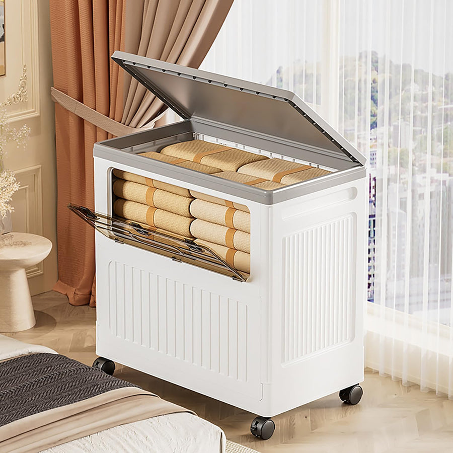 Foldable Storage Box with Lid & Wheels (White/Grey, 58cm)