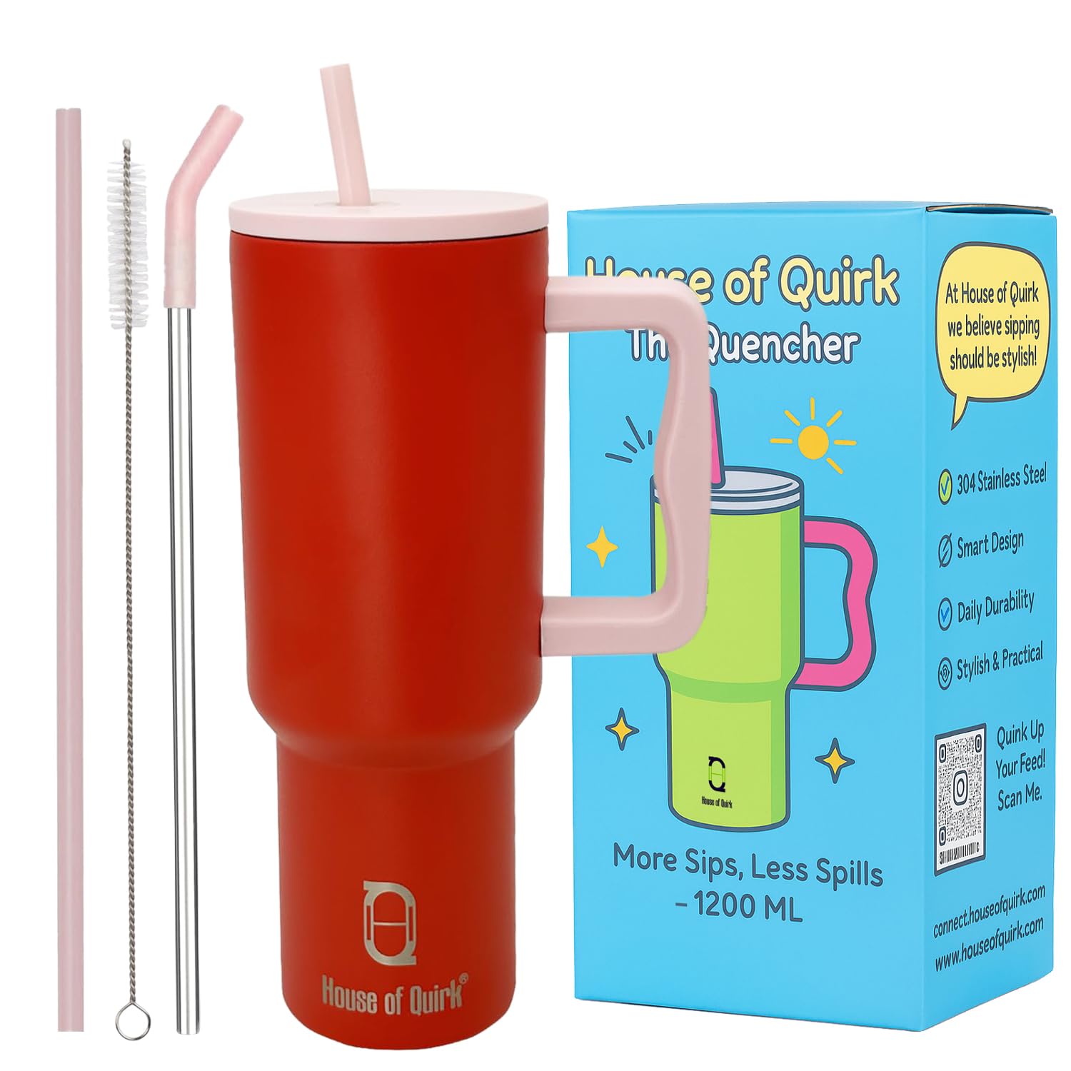 Stainless Steel Vacuum Insulated Tumbler with Straw and Lid & Handle - (1200 ML)