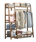 Bamboo Wood Garment Clothing Rack with 5 Tiers Storage Shelf- Tan
