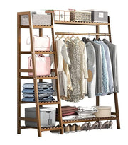 Bamboo Wood Garment Clothing Rack with 5 Tiers Storage Shelf- Tan