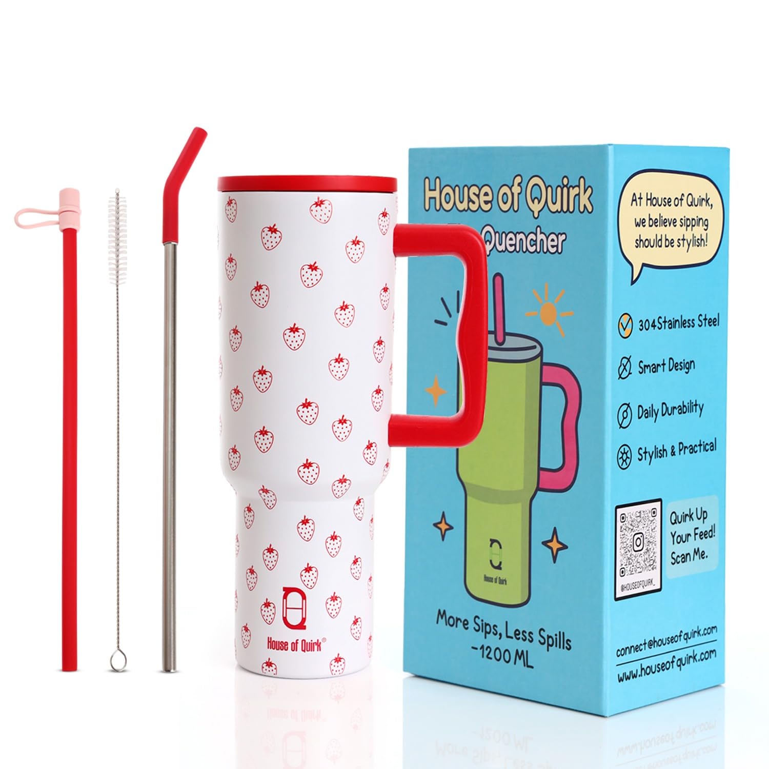 1200ML Insulated Stainless Steel Tumbler with Lid, Handle & Straws - (1200 ML)