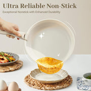 15-Piece Maifan Stone Nonstick Cookware Set with Detachable Handle Granite Beige