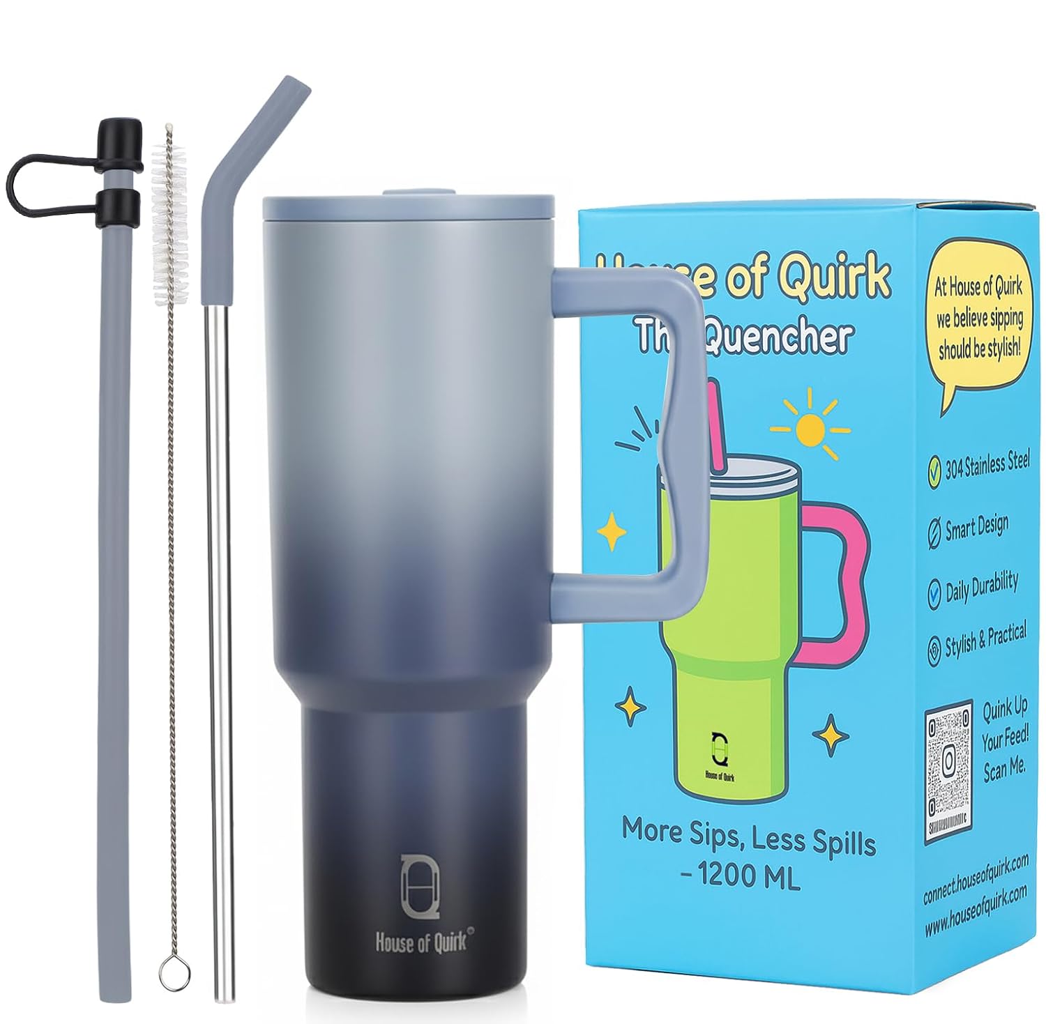 1200ML Insulated Stainless Steel Tumbler with Lid, Handle & Straws - (1200 ML)