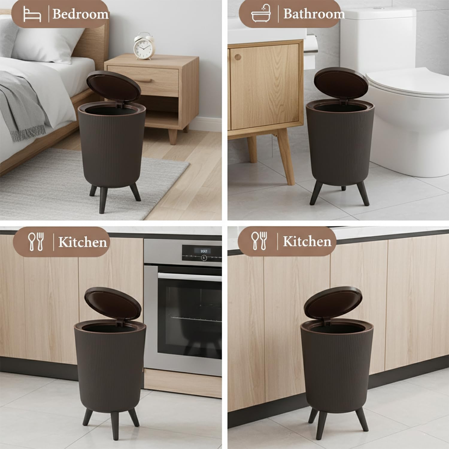 9L Trash Can with Lid – Slim Round Dustbin (Black)