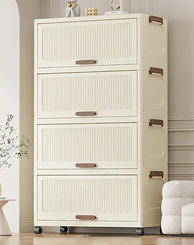 Storage Cabinet with Wheels Organizer with Multiple Compartments (Cream)