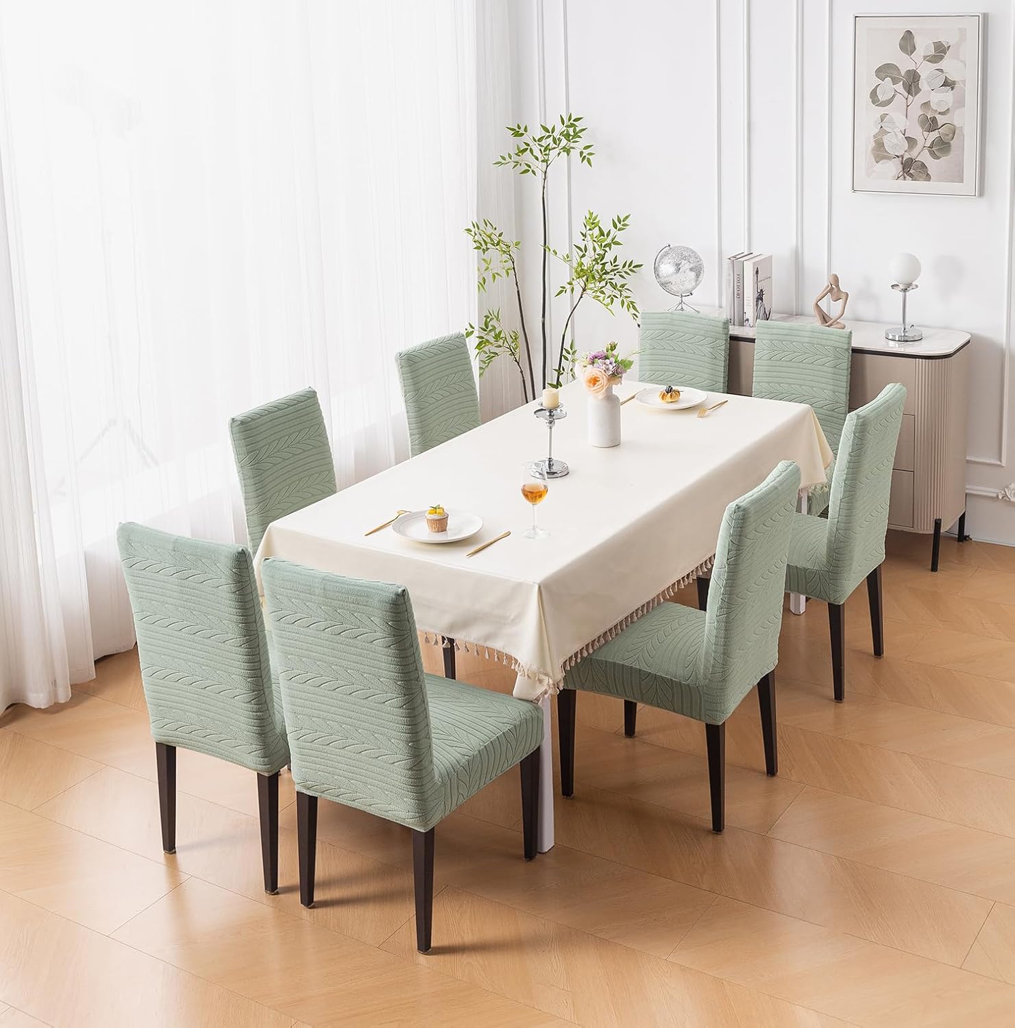 Flexible Stretch Dining Chair Cover – 220 GSM Jacquard Fabric (Green)