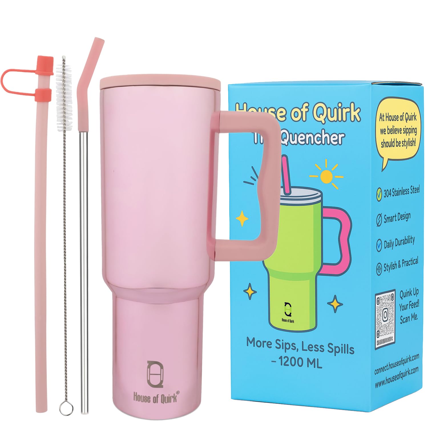 Stainless Steel Vacuum Insulated Tumbler with Straw and Lid & Handle - (1200 ML)