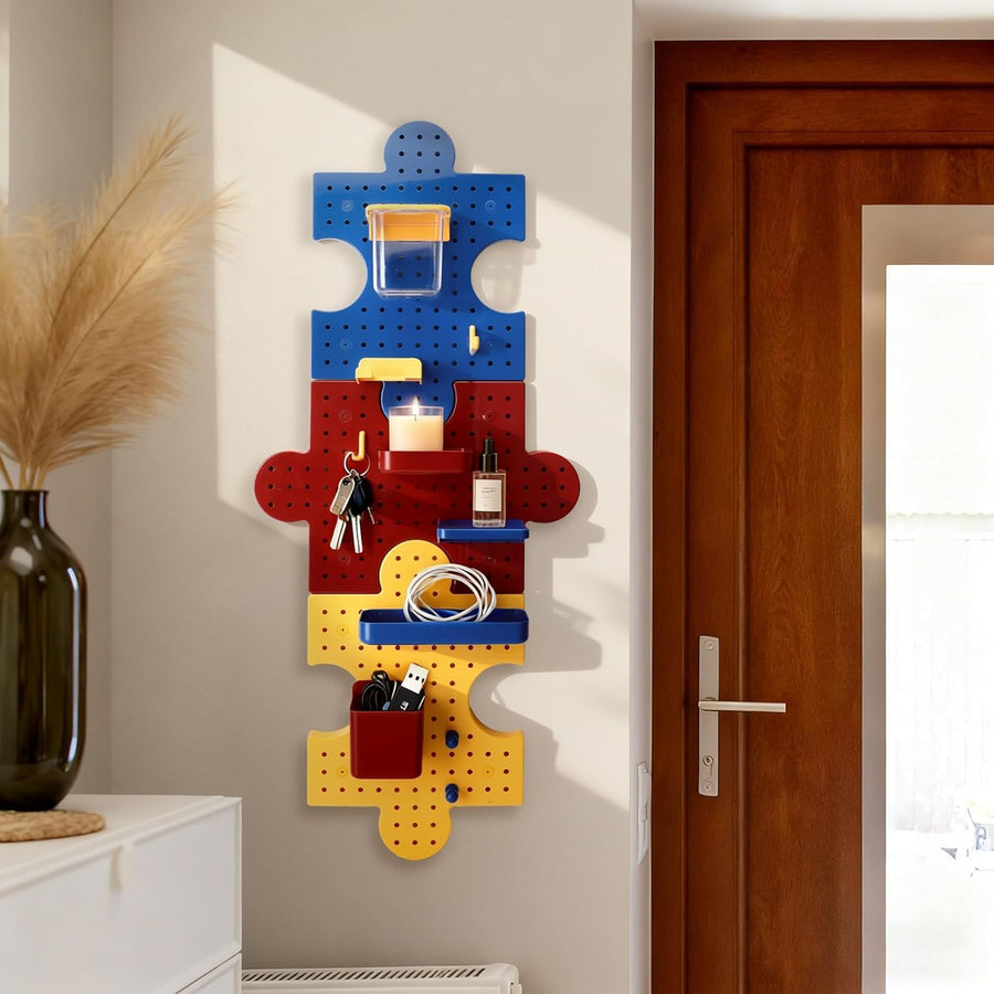 3-Pack Modular Puzzle Pegboard Organizer Kit – Wall Storage for Garage, Workshop & Crafts (Multicolor)