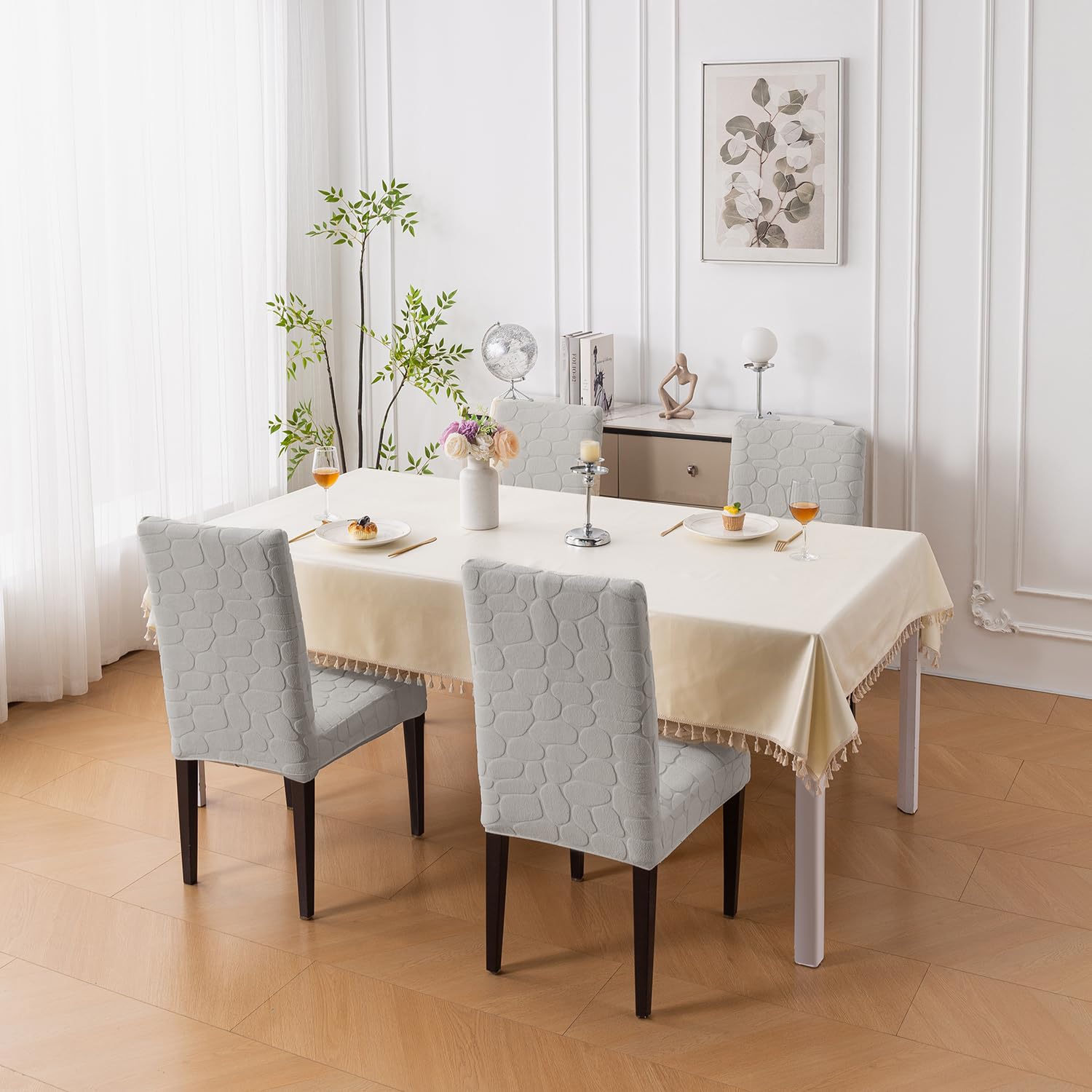 Premium Stretch Dining Chair Covers – 220 GSM Thick Jacquard Fabric- Grey
