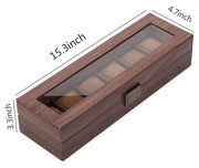 Wooden Look 6 Slot Watch Box Organizer with Glass Top Antique Lock