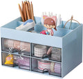 Desk Organiser with Drawer, Multifunctional 4 Plastic Compartments - Blue