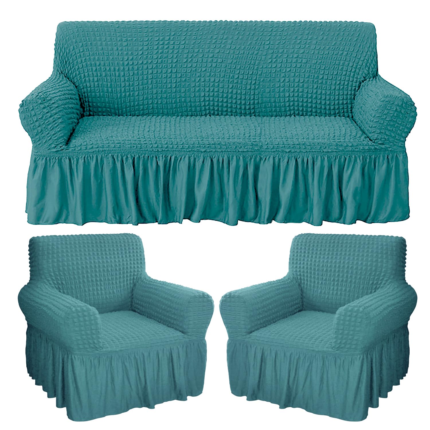 Turkish Bubble Frill Five Seater 3 + 1 + 1 Sofa Slipcovers 280 GSM