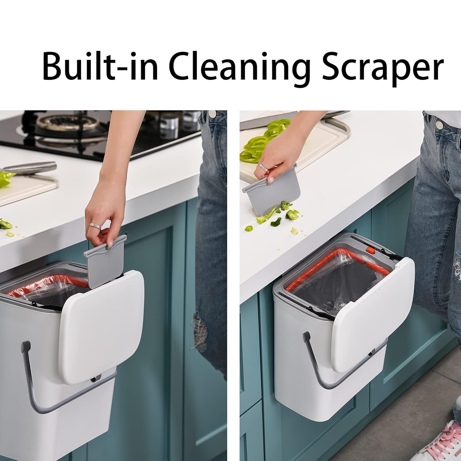 2-in-1 Wall & Cabinet Hanging Trash Can with Lid – 12.2L, Double-Sided Open (White/Grey)