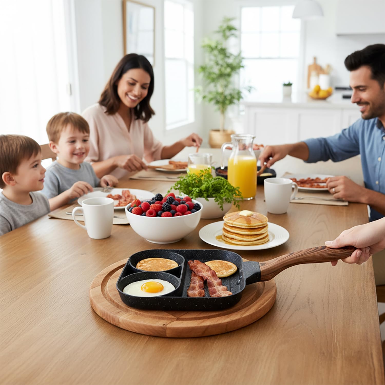 3-in-1 Nonstick Frying Pan Mini Divided Grill Pan with 3 Sections (Black)