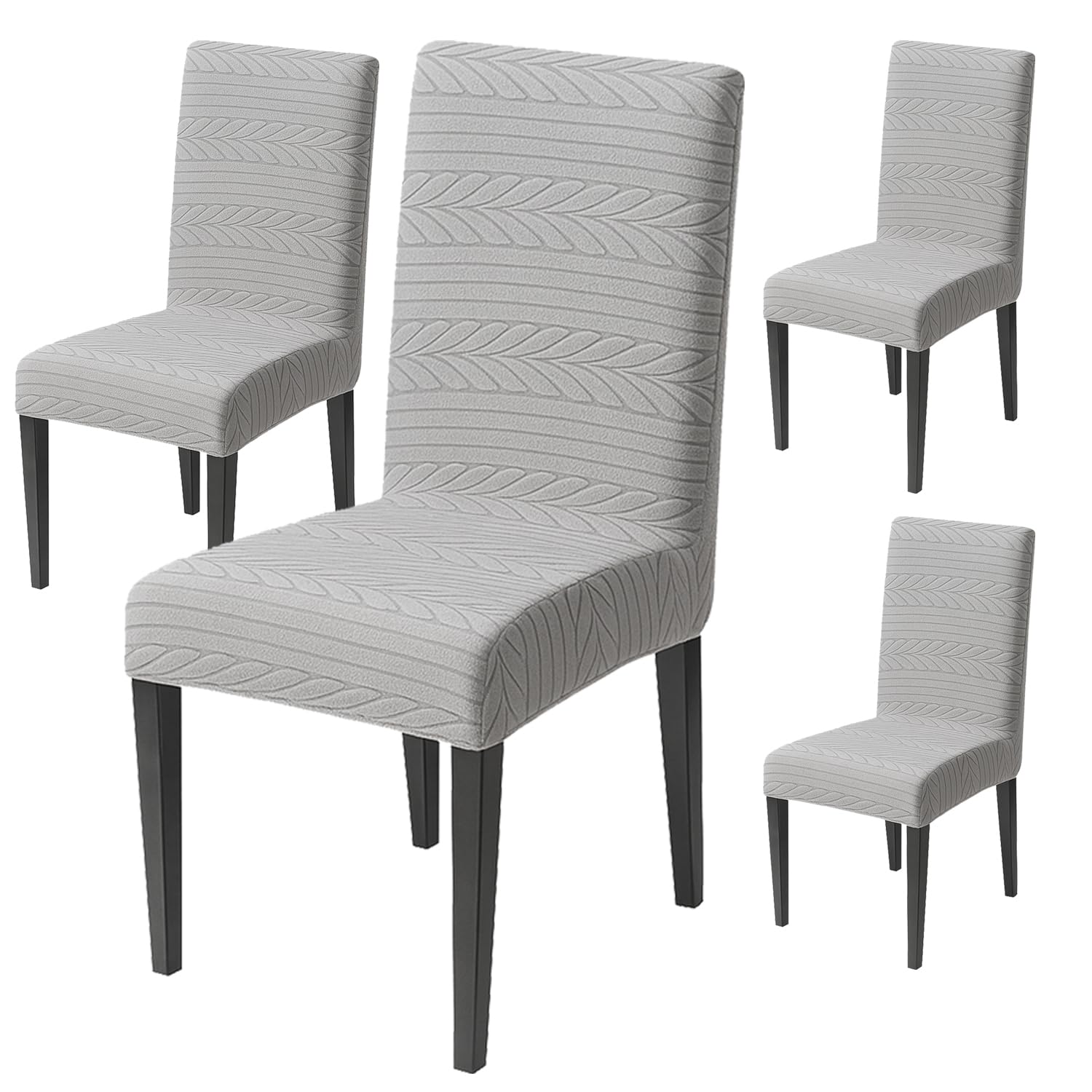 Flexible Stretch Dining Chair Cover 220 GSM Jacquard Fabric Universal Fit (Grey)