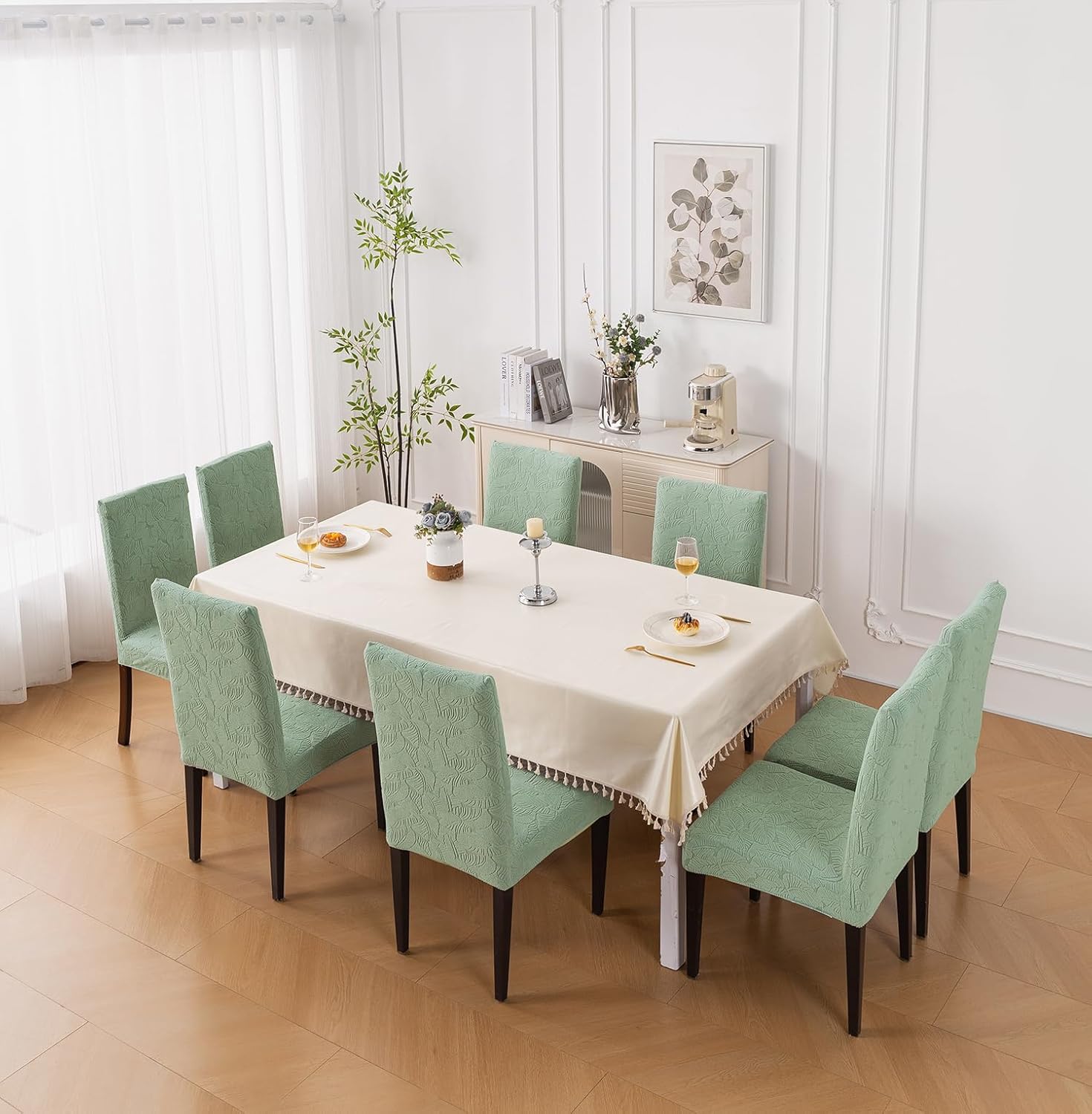 Stretchable Jacquard Dining Chair Cover – Universal Fit, 220 GSM-Green