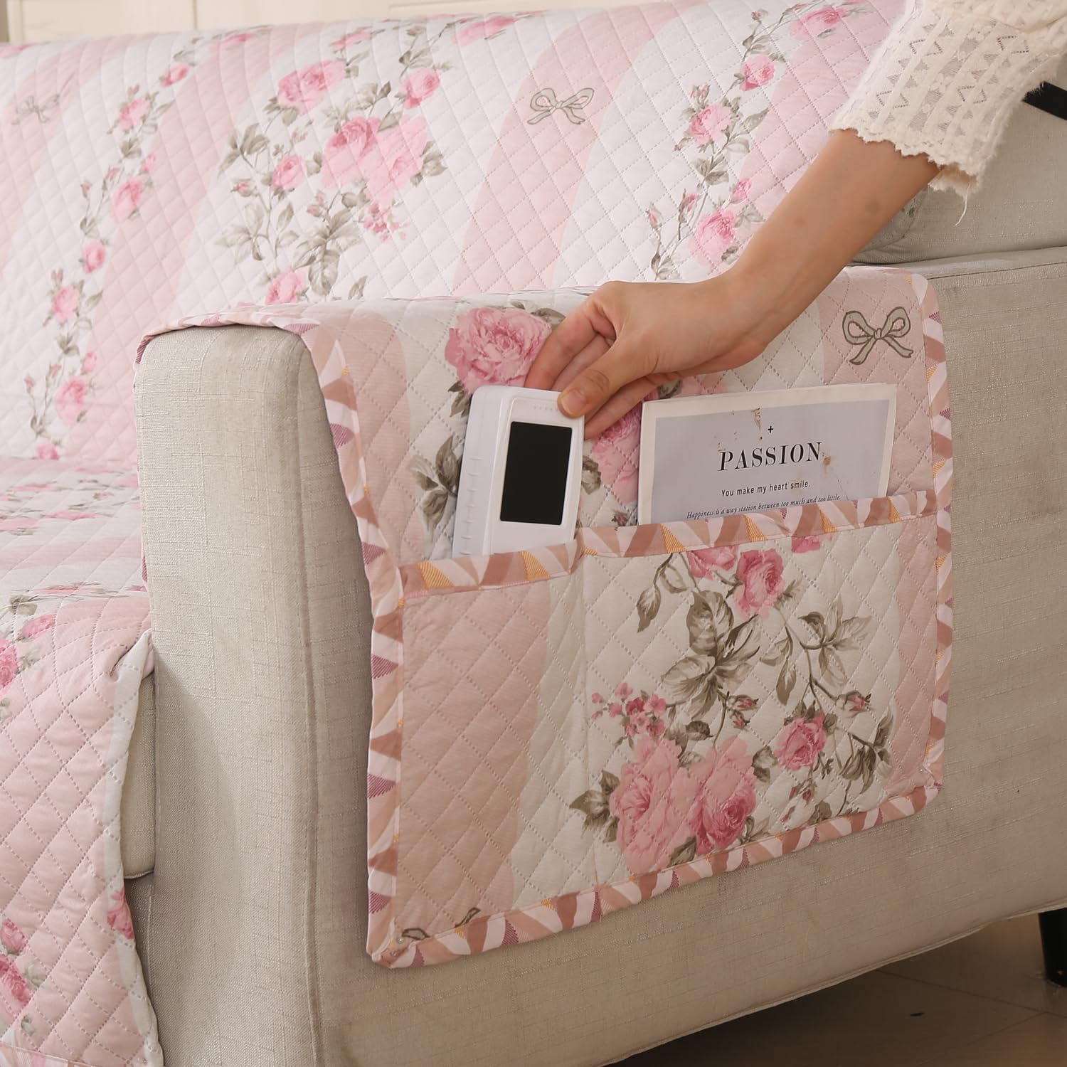 Polyester Sofa Cover Mat Reversible Couch Protector-Pink Mist