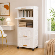 Stackable Collapsible Storage Boxes with Wheels and Doors – Versatile Plastic ( White 40 cm)