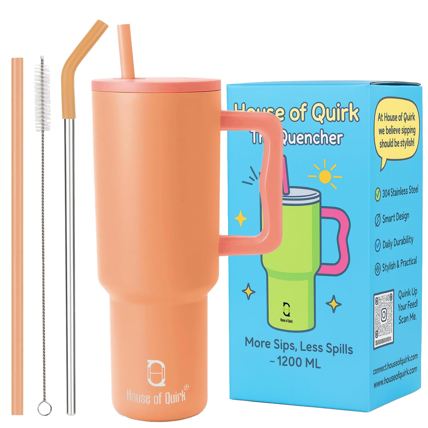 Stainless Steel Vacuum Insulated Tumbler with Straw and Lid & Handle - (1200 ML)