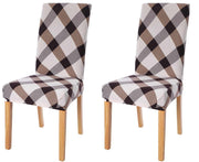 Printed Elastic Chair Cover - Brown White Check