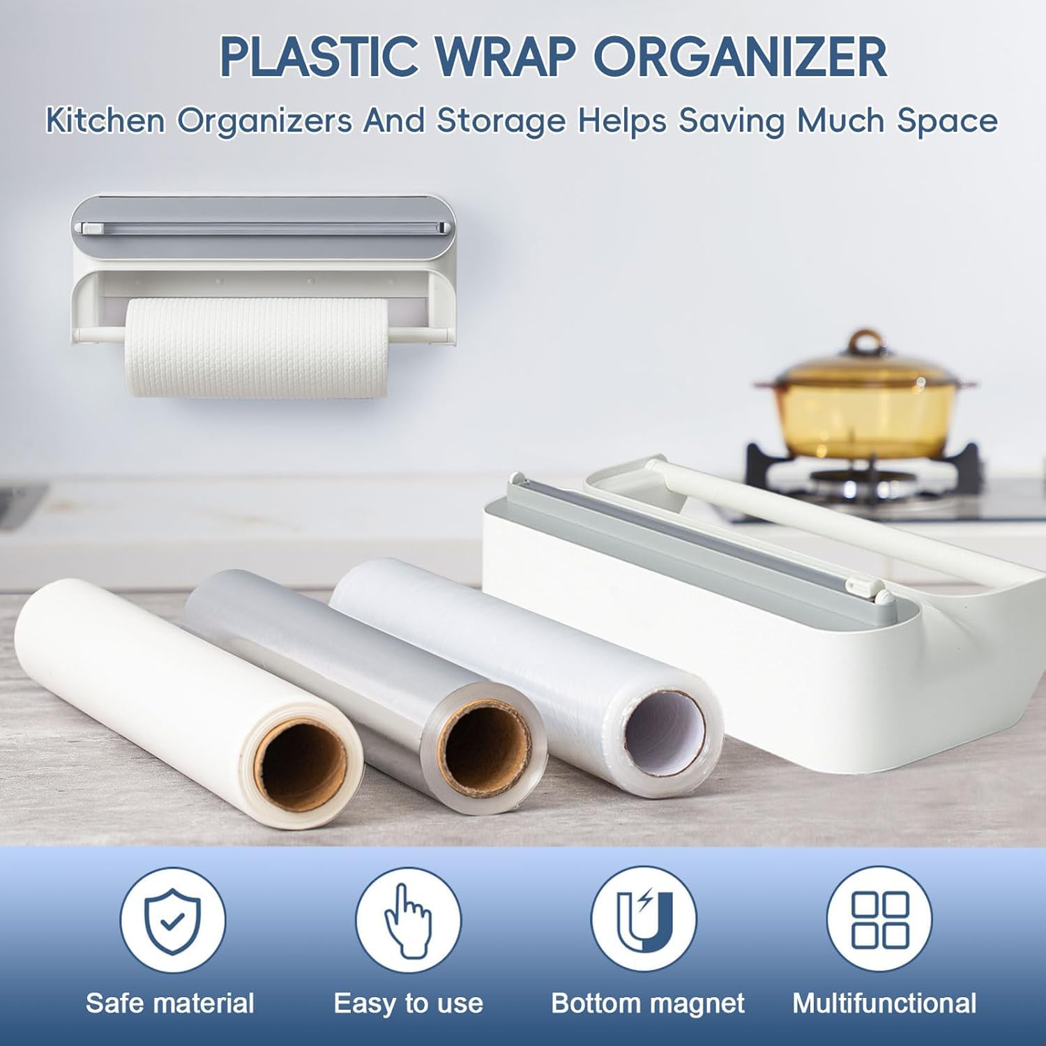 Magnetic Plastic Wrap Dispense 2-in-1  with Cutter – Grey