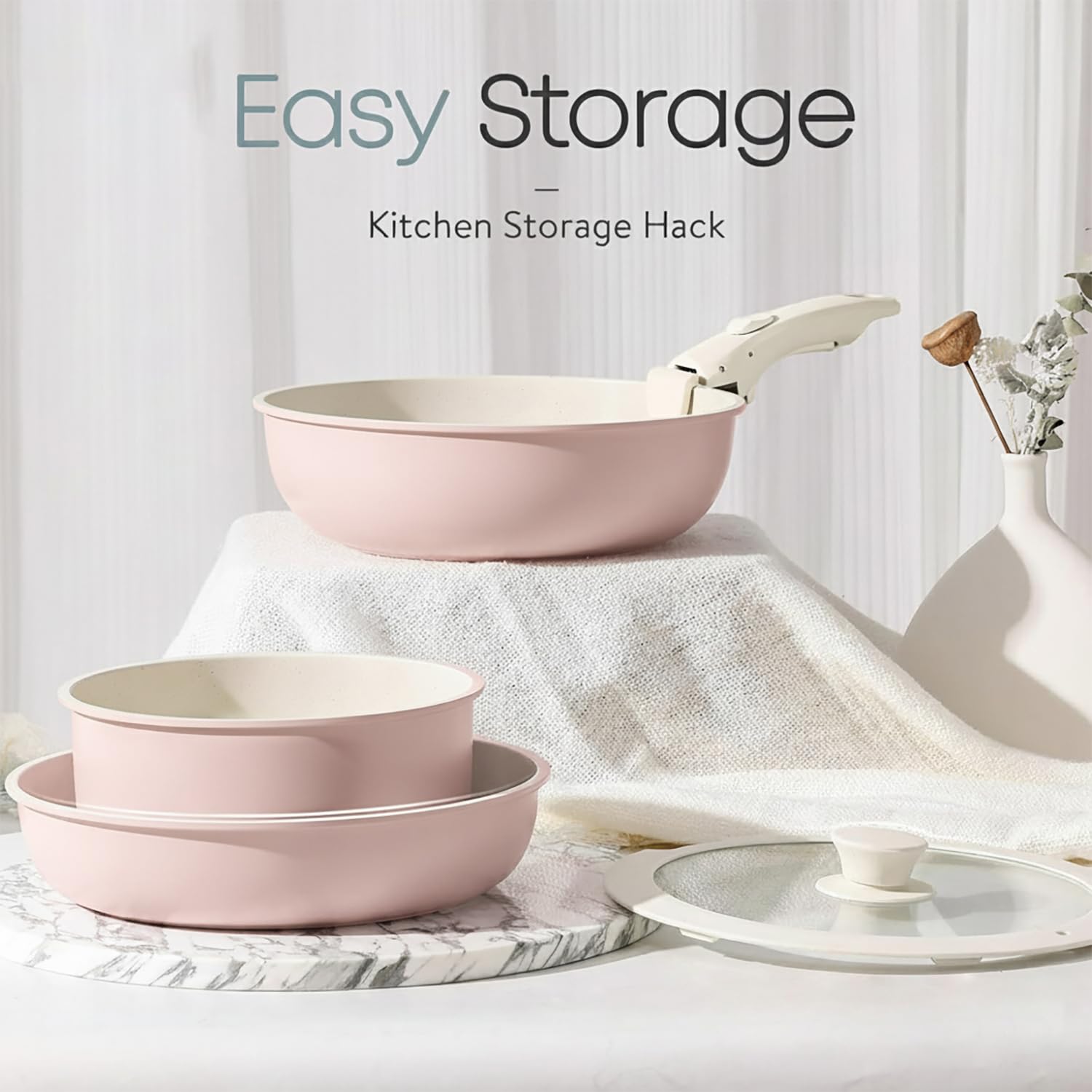 Maifan Stone 5-Piece Nonstick Cookware Set Detachable Handle Induction Safe