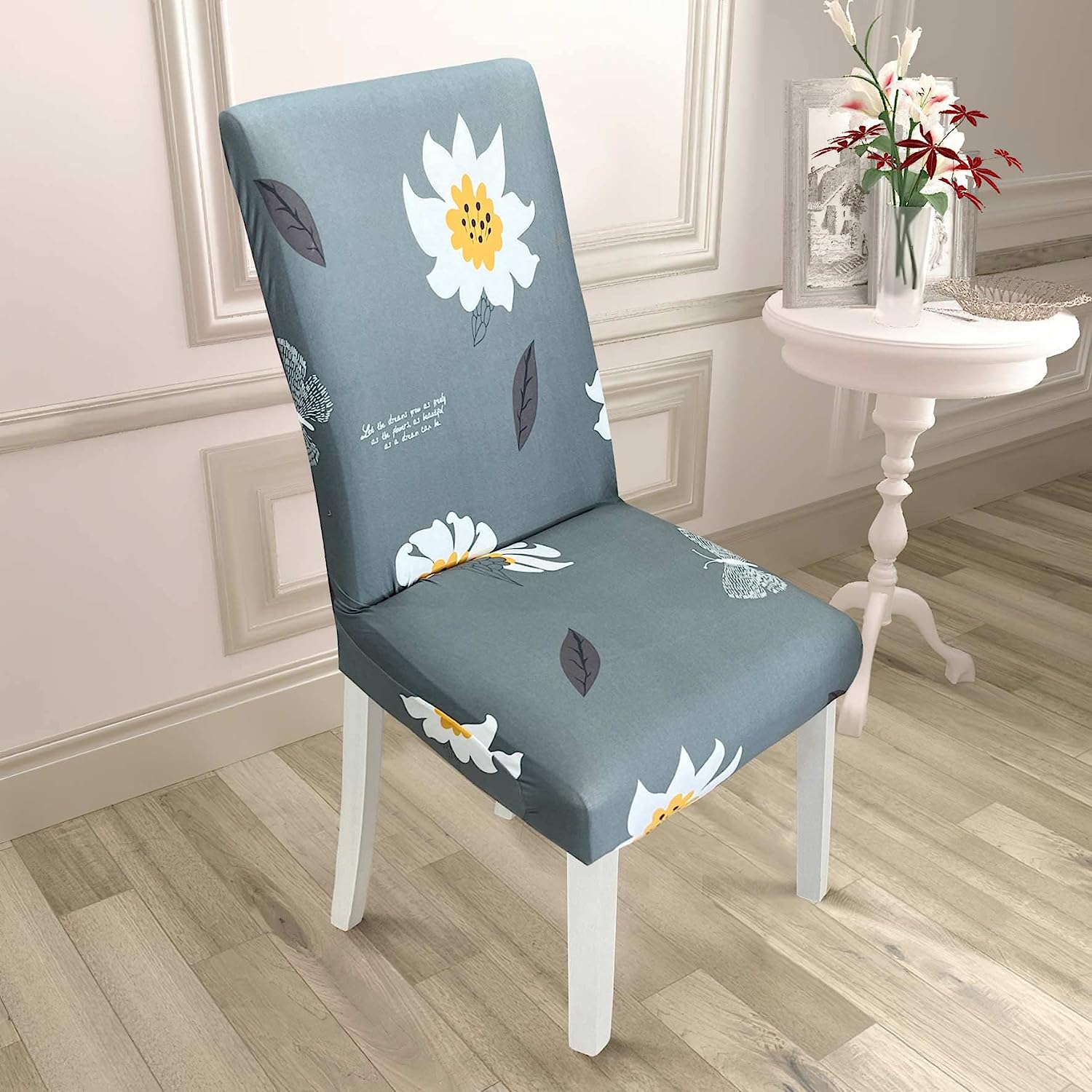 Printed Chair Cover-Grey Jasmin