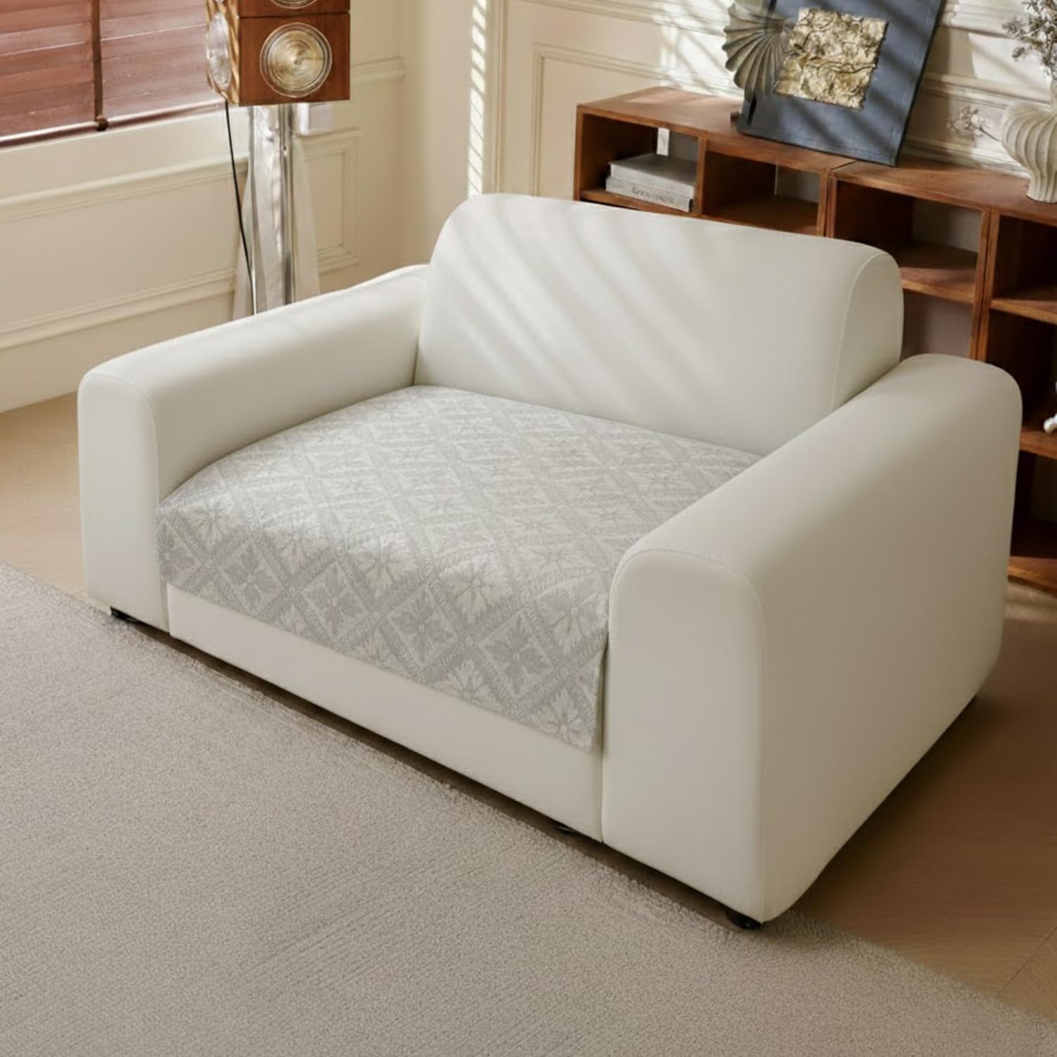Lumen Series Chenille Jacquard Couch Cover – Quilted Non-Slip Washable Sofa (Grey)