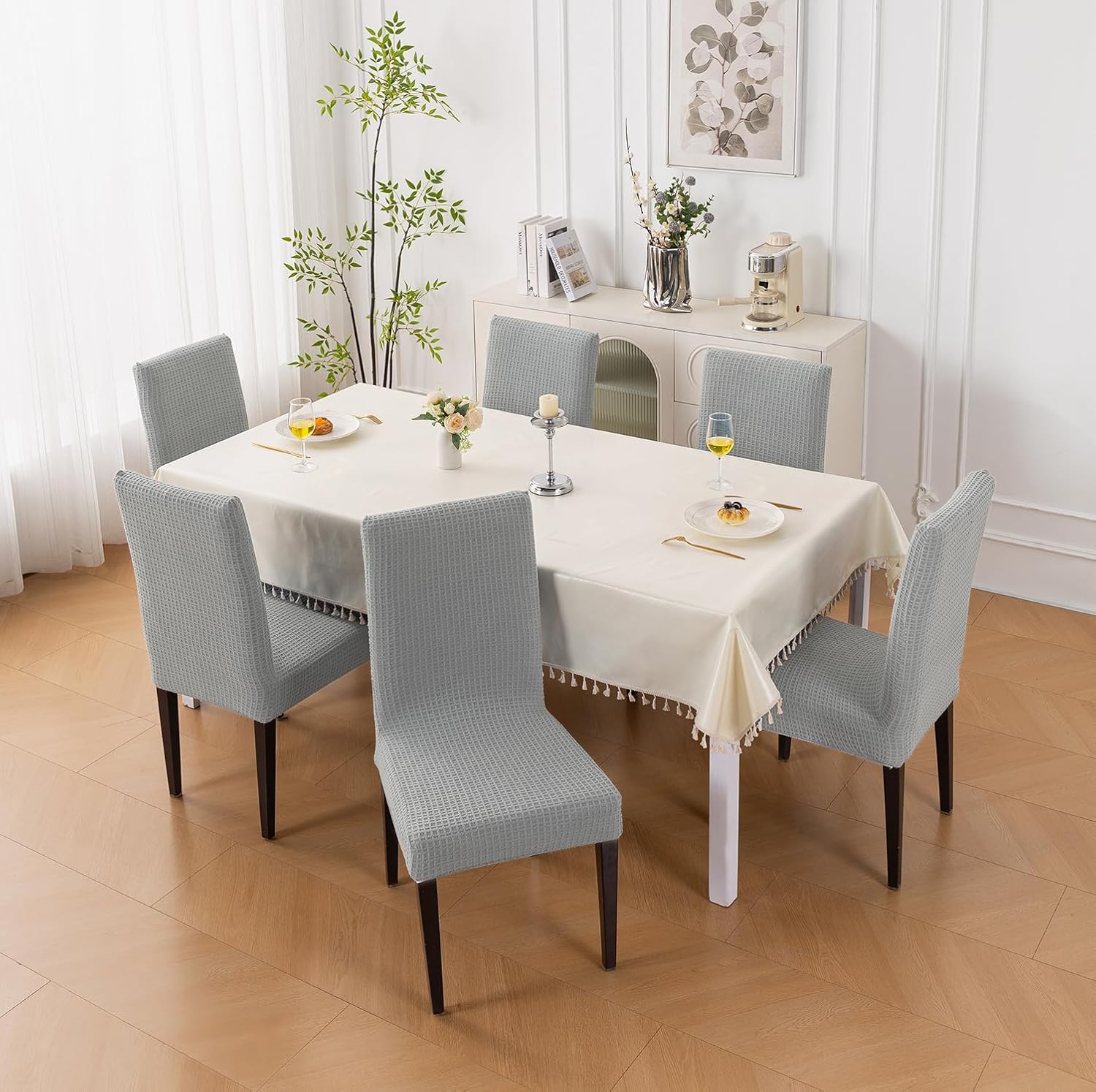 Decorative Dining Chair Cover – 220 GSM Stretch Jacquard Fabric (Grey)