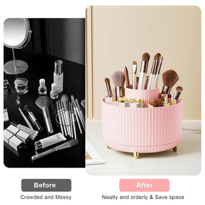 Makeup Brush Holder Organizer, 360° Rotating Makeup Brush Organizer,5 Slot - (Pink)