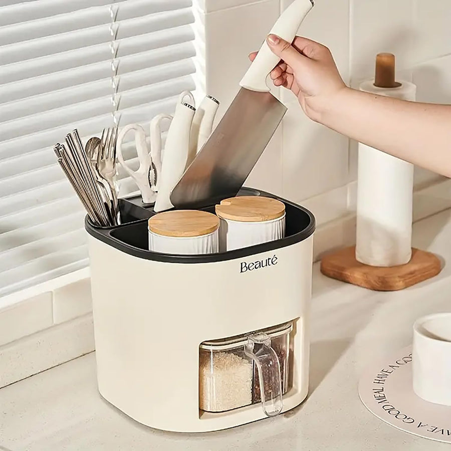 Multifunctional Kitchen Utensil Holder for Countertop Organizer (Beige)