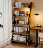 5-Tier Wooden Ladder Bookshelf - Brown 5-Tier